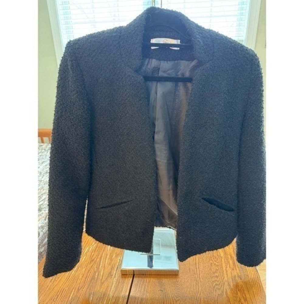 Happily Eva After‎ Black Bouclé Wool Blend Open Front Blazer Jacket - Size M